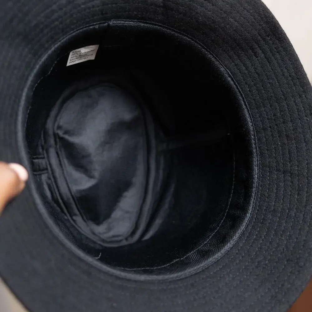 Black Felt Women Sun Hat White Polka Dot Hat Band